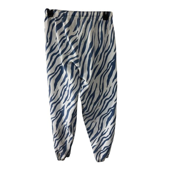 Aviator Nation Zebra Print Jogger Pants S Blue & White Cotton Blend Made In USA - Picture 2 of 11